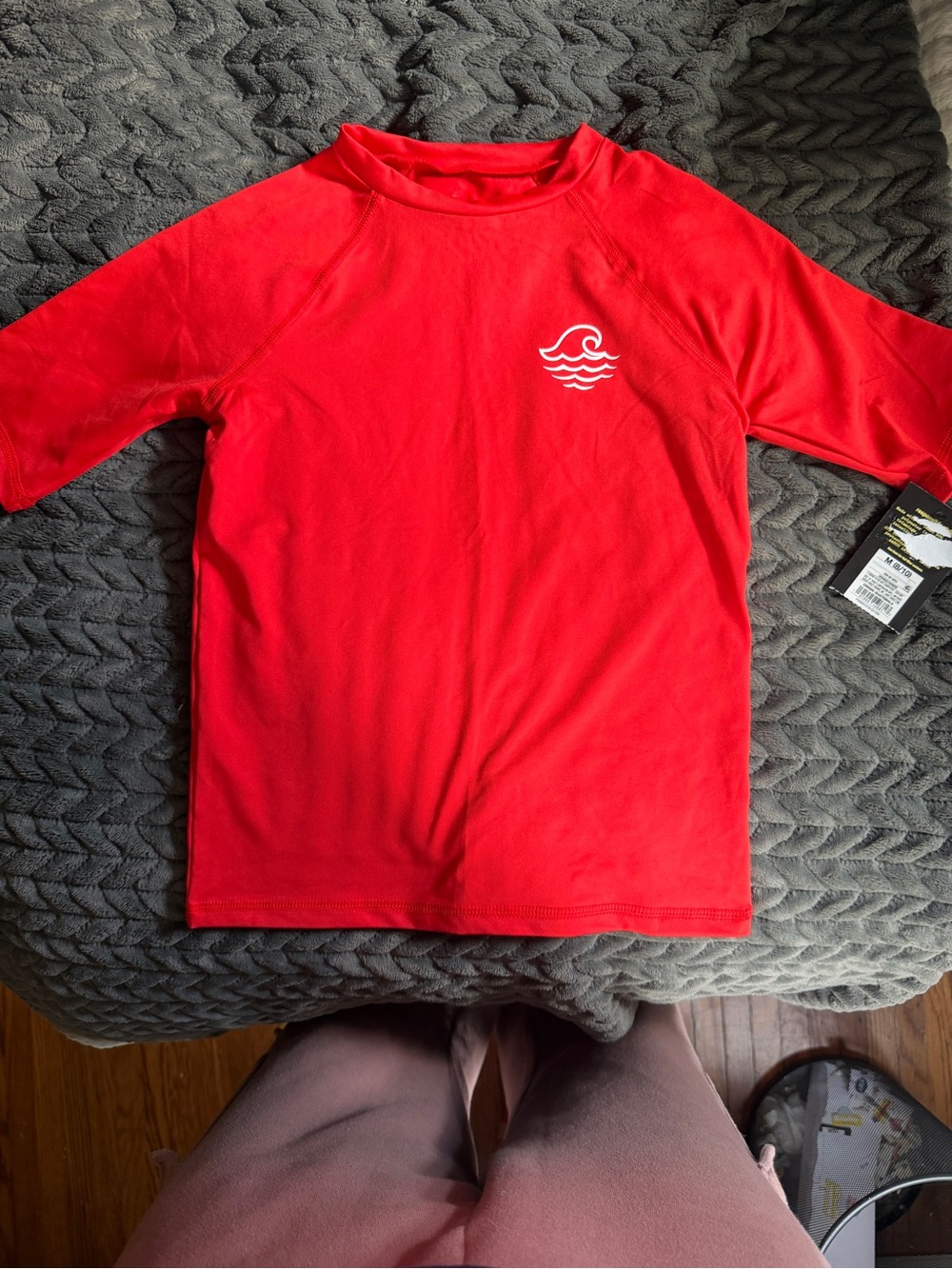 art class Red Kids Rashguard Swim Shirt with White Wave Logo